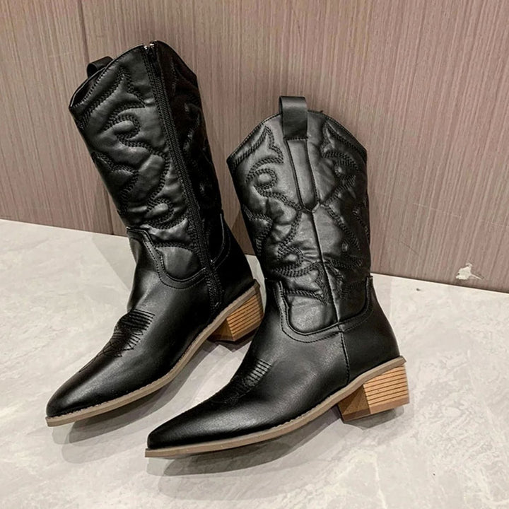 Women's Embroidered Mid-Calf Western Cowgirl Boots