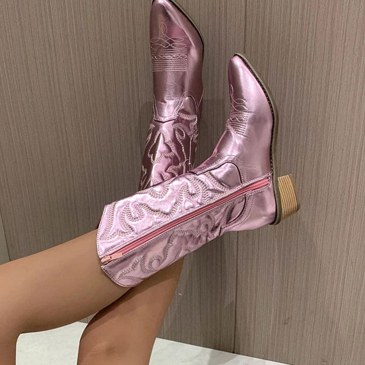 Women's Embroidered Mid-Calf Western Cowgirl Boots