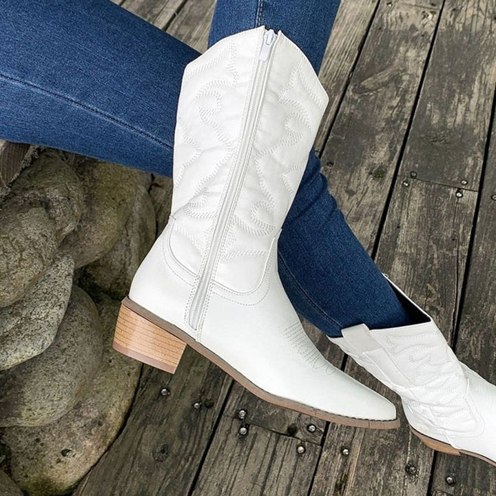 Women's Embroidered Mid-Calf Western Cowgirl Boots