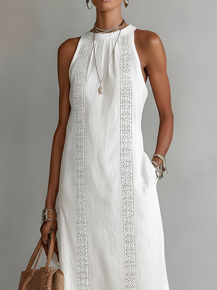 Women's Embroidered Sleeveless Round-Neck Midi Dress