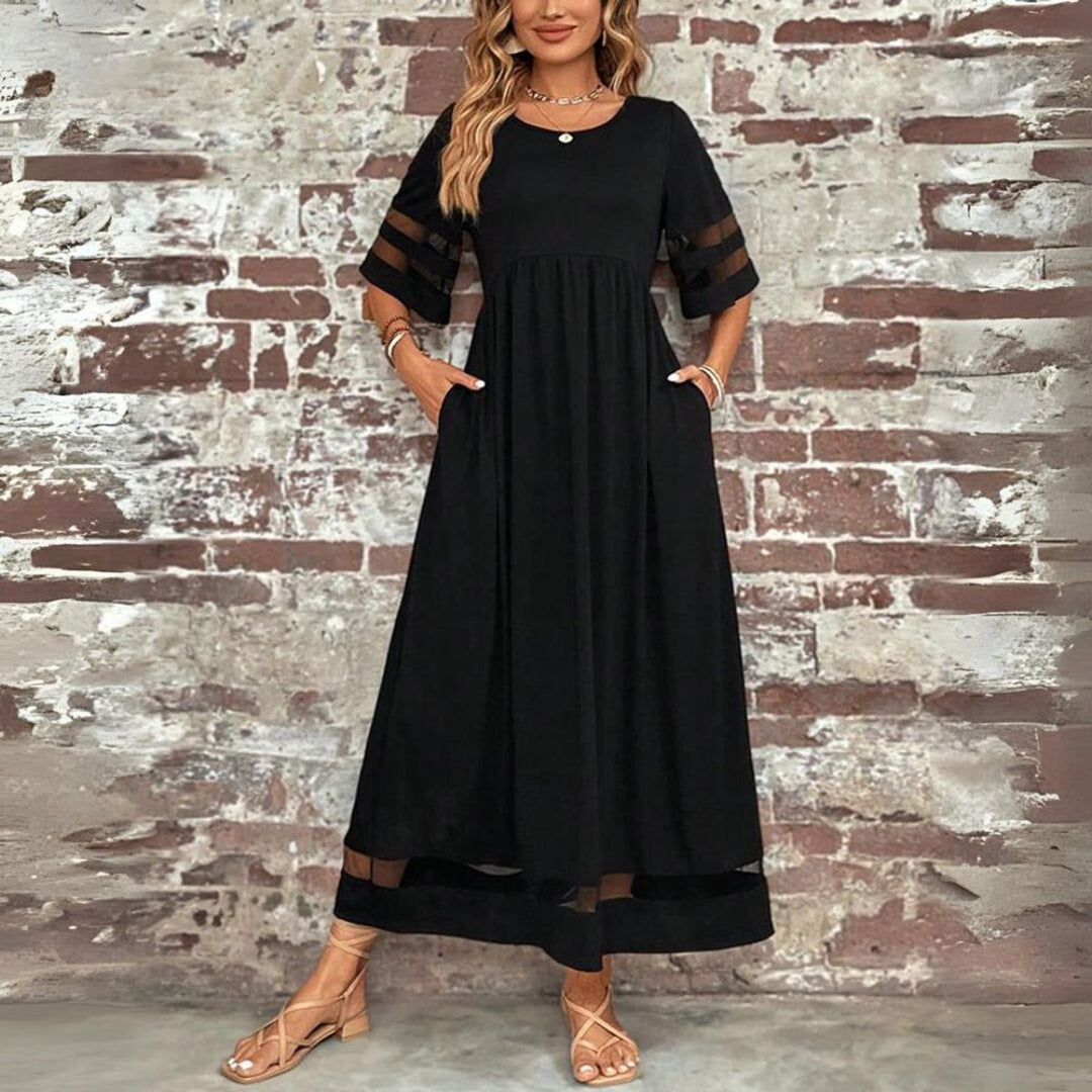 Women's Empire-Waist Mesh-Panel Elegant Dress Flowing Midi