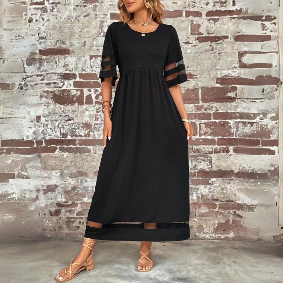 Women's Empire-Waist Mesh-Panel Elegant Dress Flowing Midi