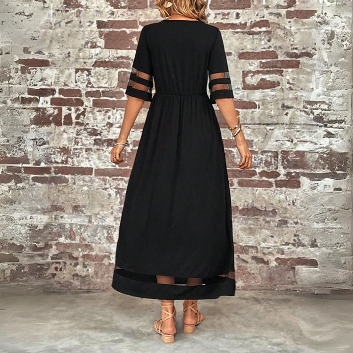 Women's Empire-Waist Mesh-Panel Elegant Dress Flowing Midi