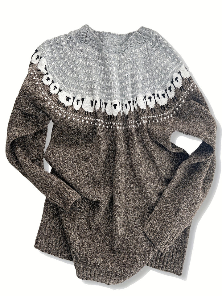 Women's Fair Isle Sheep Jacquard Thick Knit Pullover Sweater