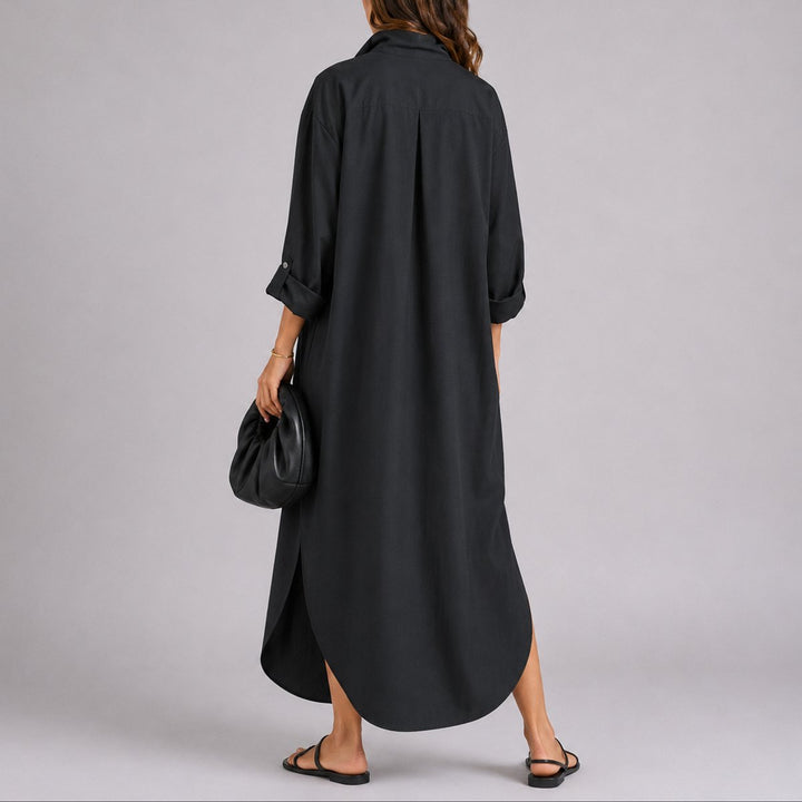Women's Fall Wedding Guest Dresses Relaxed Linen Button-Front Maxi