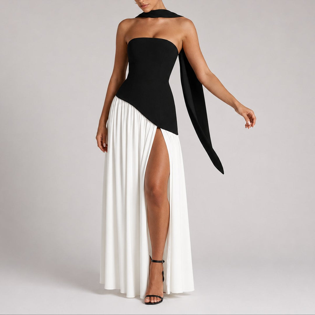 Women's Fall Wedding Guest Dresses Strapless Open-Back Scarf Maxi Gown - White