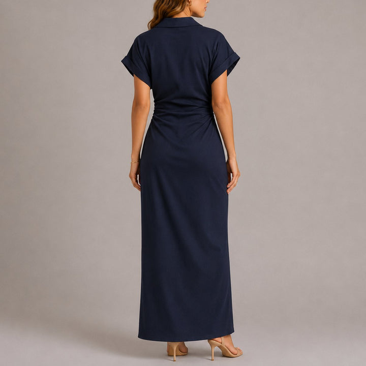 Women's Fall Wedding Guest Maxi Shirt Dress Ruched Waist Button-Down