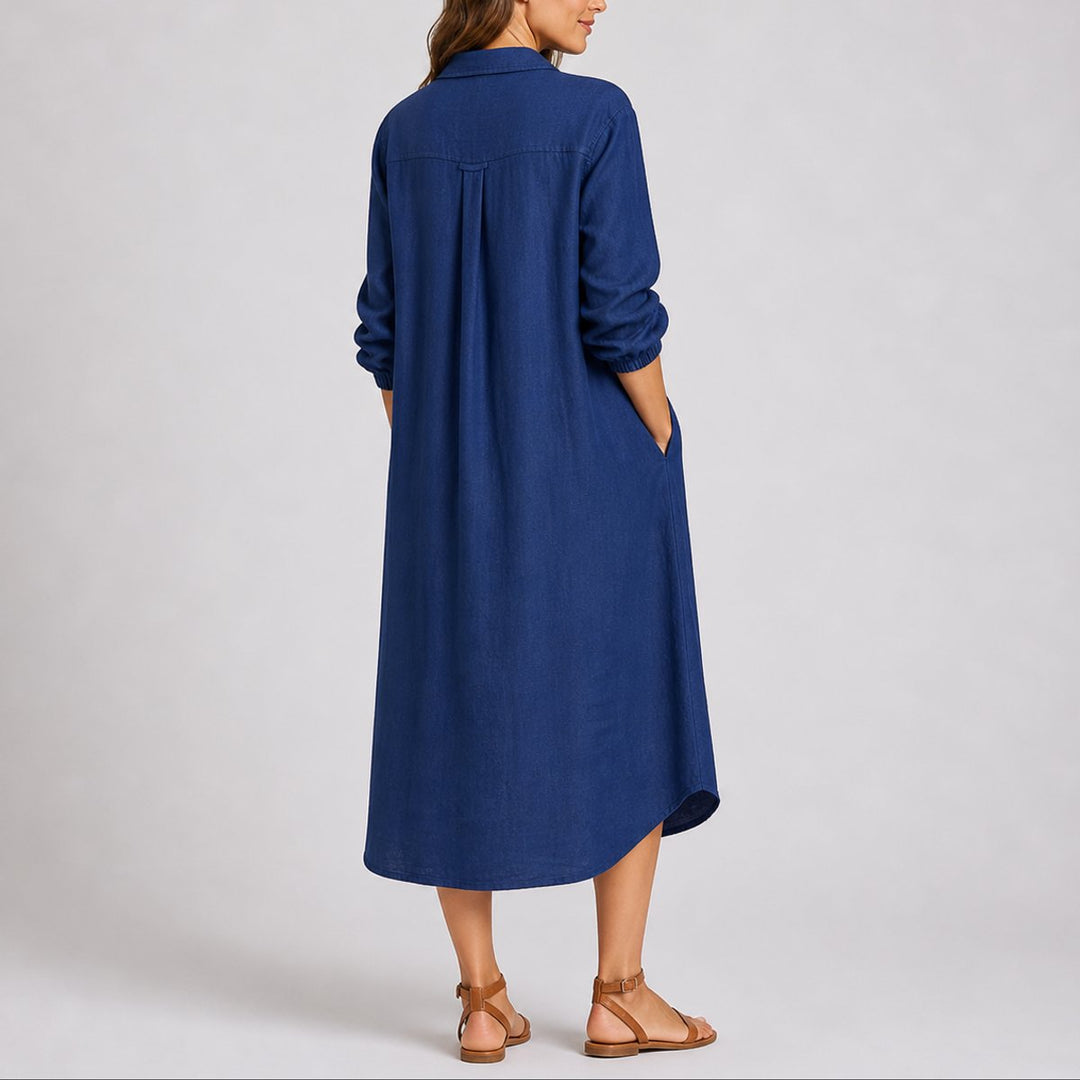Women's Fall Wedding Guest Midi Shirt Dress Long Sleeve Button Front