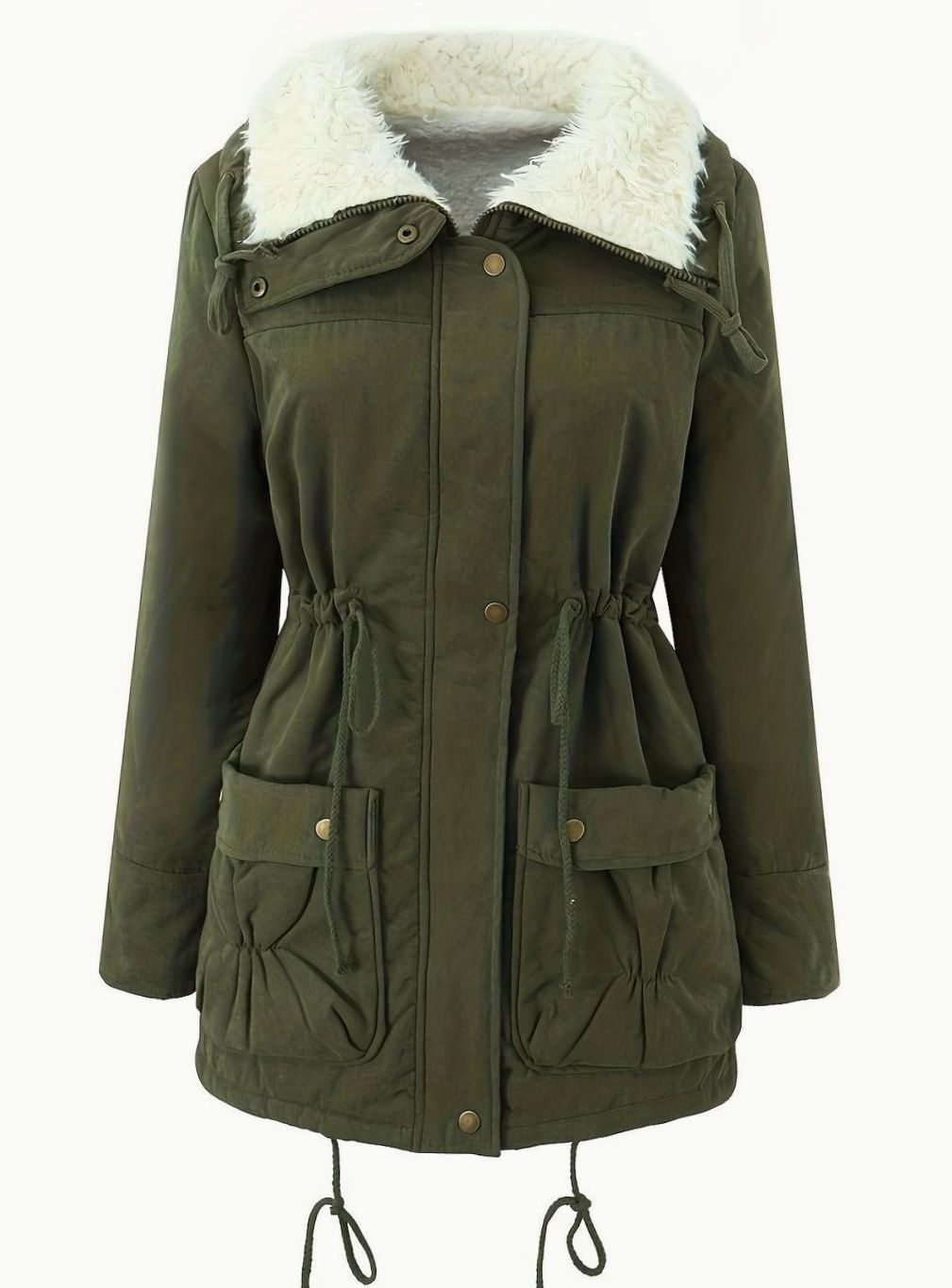 Women's Faux Fur Collar Drawstring Waist Winter Parka