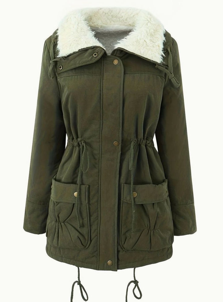 Women's Faux Fur Collar Drawstring Waist Winter Parka