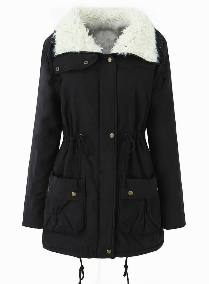 Women's Faux Fur Collar Drawstring Waist Winter Parka
