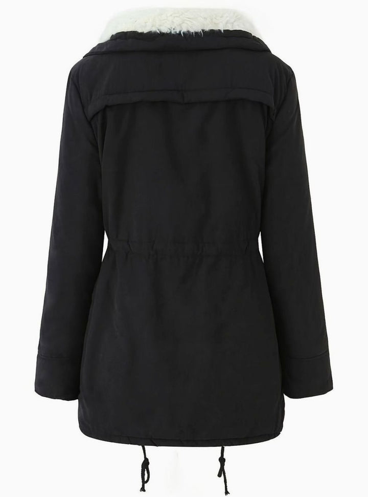 Women's Faux Fur Collar Drawstring Waist Winter Parka