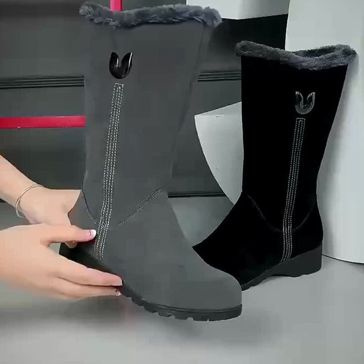 Women's Faux Fur Cuffed Slip-On Mid-Calf Snow Boots