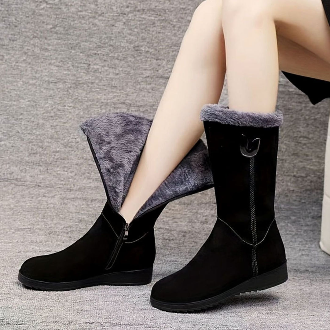 Women's Faux Fur Cuffed Slip-On Mid-Calf Snow Boots