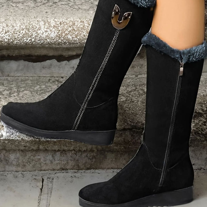 Women's Faux Fur Cuffed Slip-On Mid-Calf Snow Boots