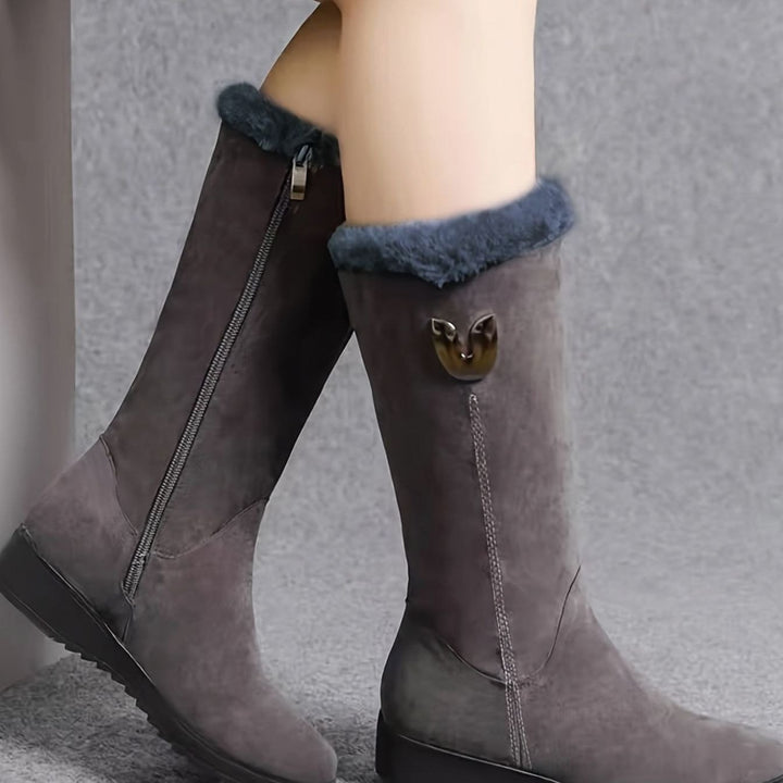 Women's Faux Fur Cuffed Slip-On Mid-Calf Snow Boots
