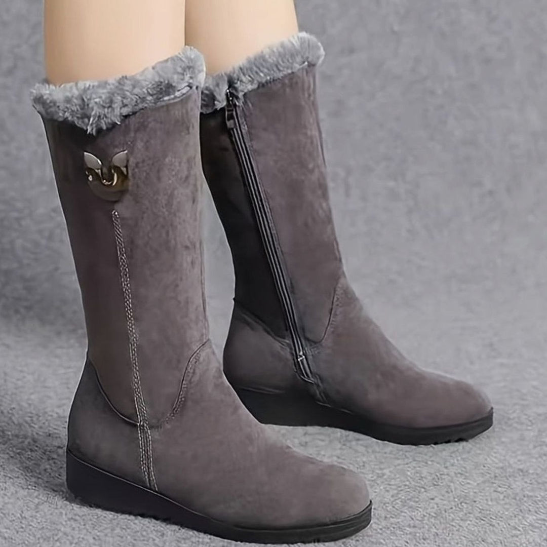Women's Faux Fur Cuffed Slip-On Mid-Calf Snow Boots