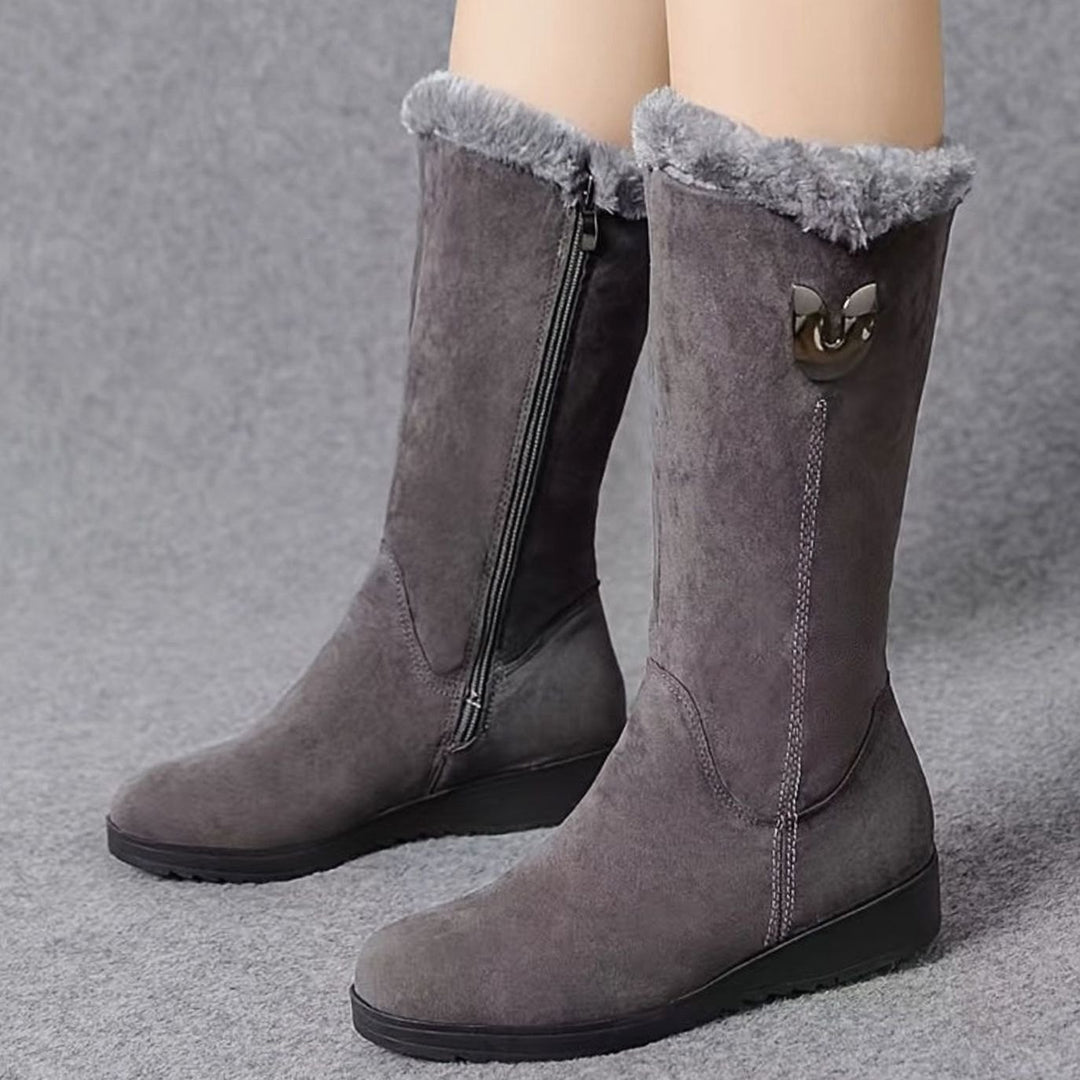 Women's Faux Fur Cuffed Slip-On Mid-Calf Snow Boots