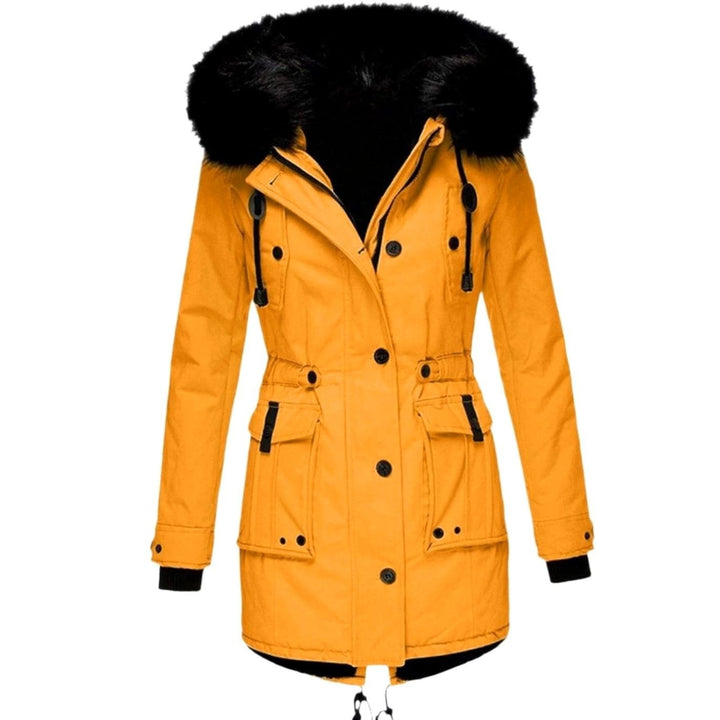 Women's Faux Fur Hooded Fitted Parka Winter Coat - Gold
