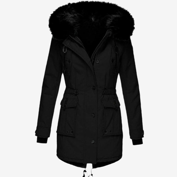 Women's Faux Fur Hooded Fitted Parka Winter Coat - Black