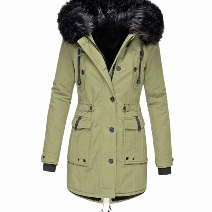 Women's Faux Fur Hooded Fitted Parka Winter Coat - Green