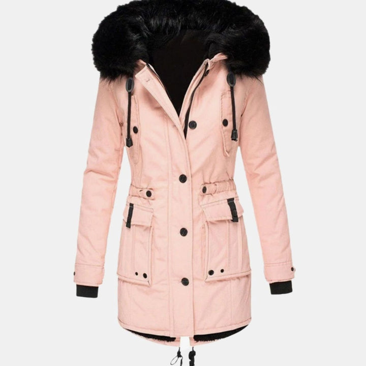 Women's Faux Fur Hooded Fitted Parka Winter Coat - Pink