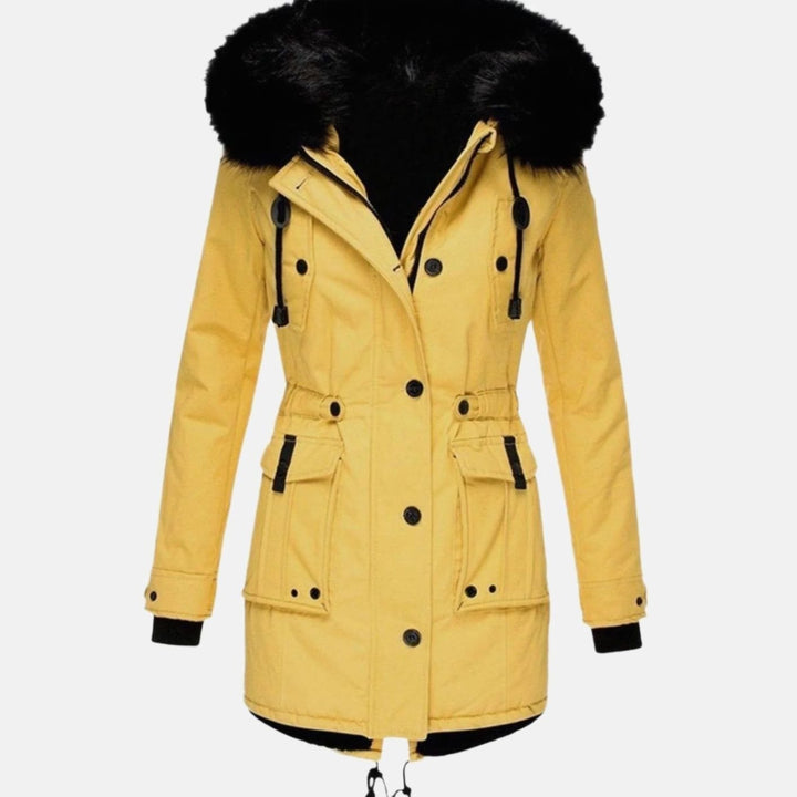 Women's Faux Fur Hooded Fitted Parka Winter Coat - Yellow