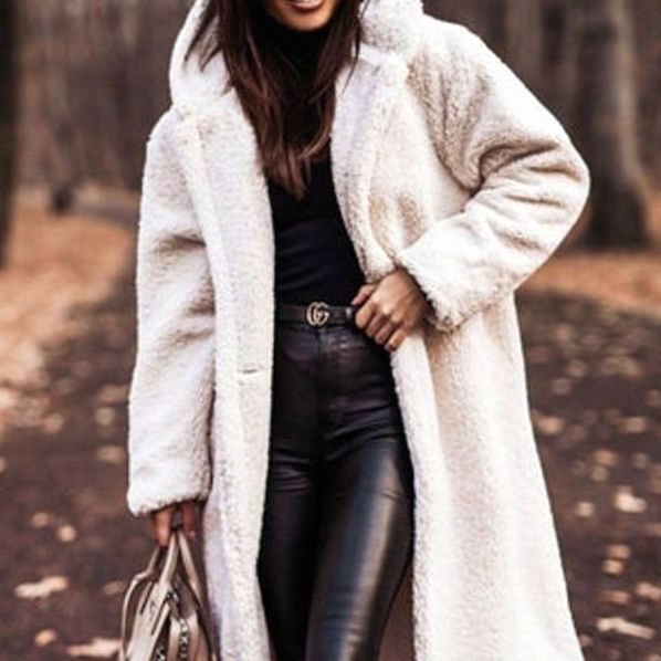 Women's Faux Fur Hooded Longline Winter Coat - White