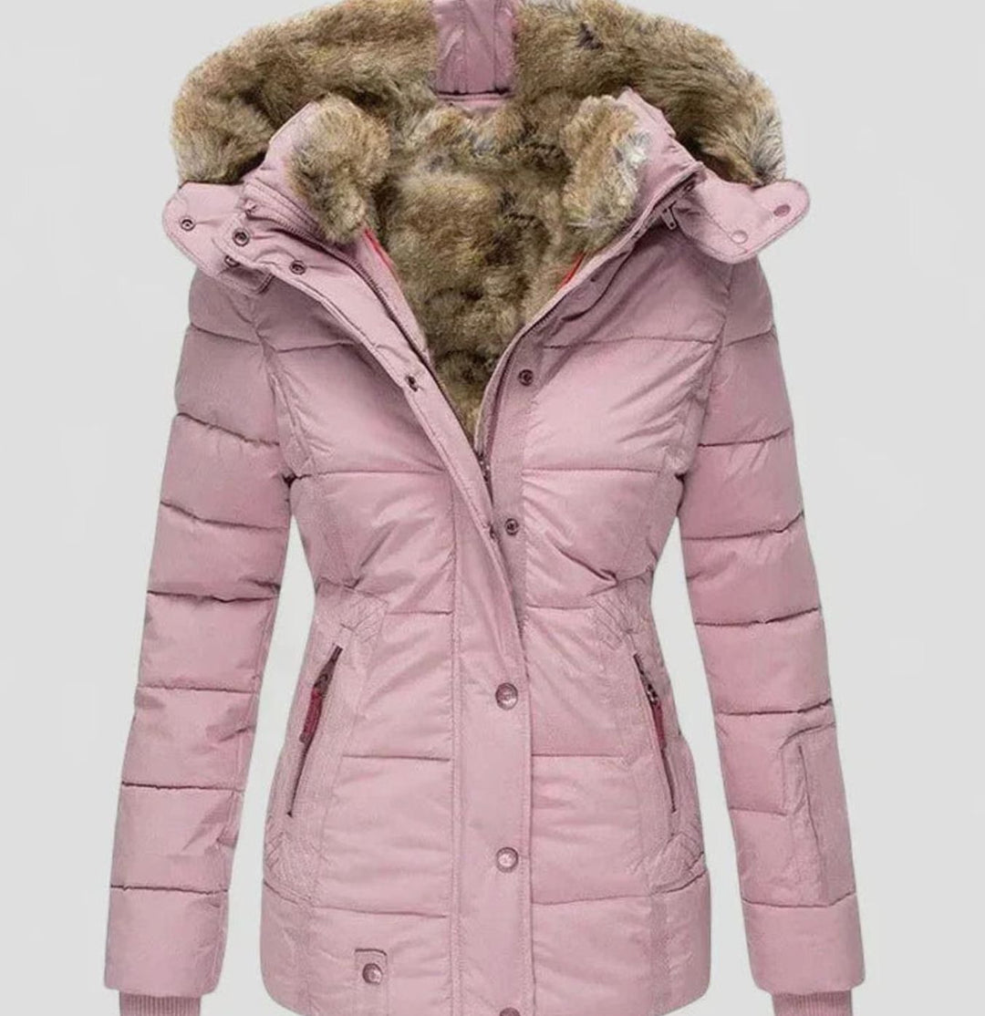 Women's Faux-Fur Hooded Quilted Puffer Winter Coat - Pink
