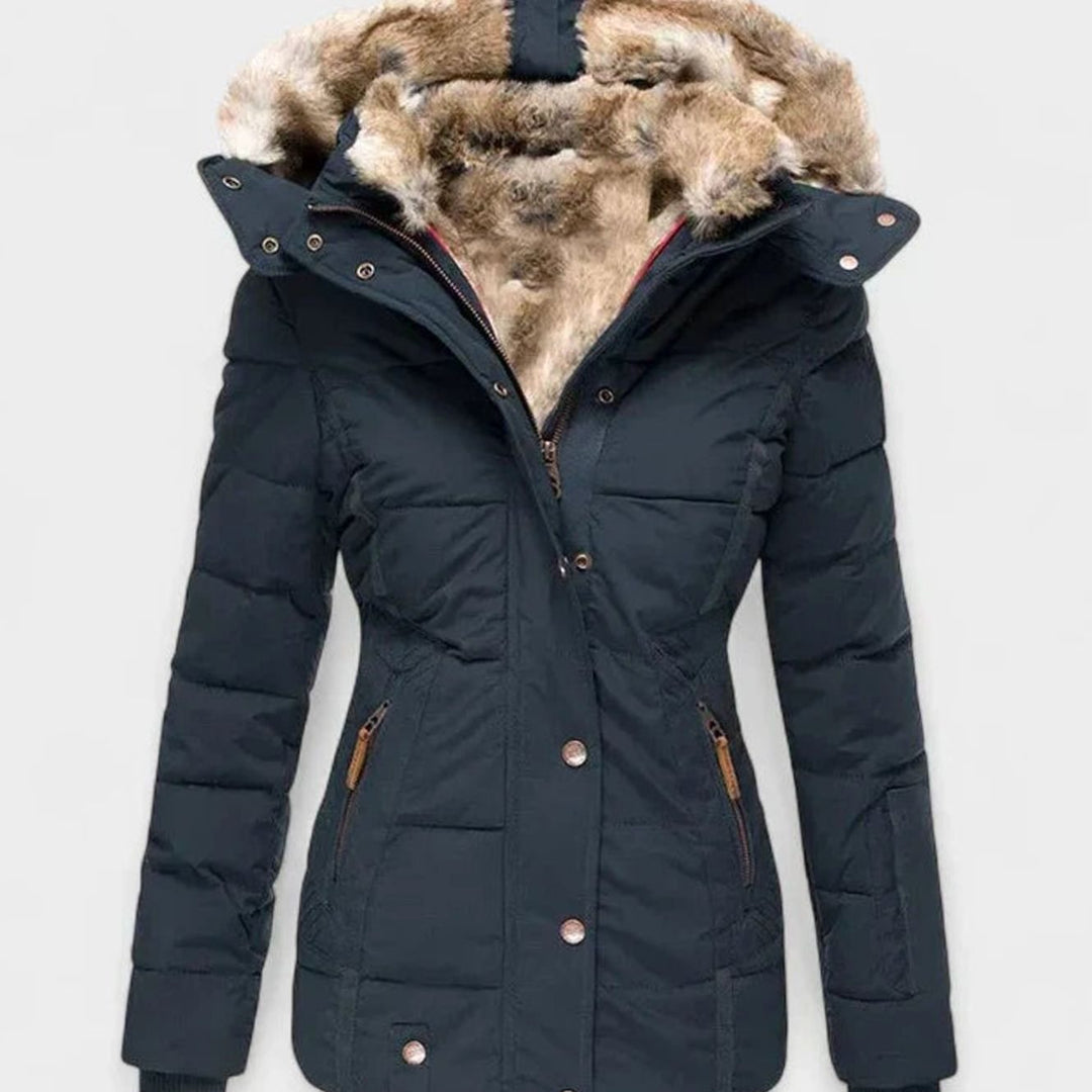 Women's Faux-Fur Hooded Quilted Puffer Winter Coat - Blue
