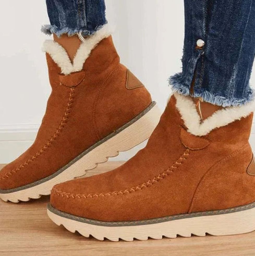 Women's Faux-Fur Lined Slip-On Suede Winter Ankle Boots - Brown