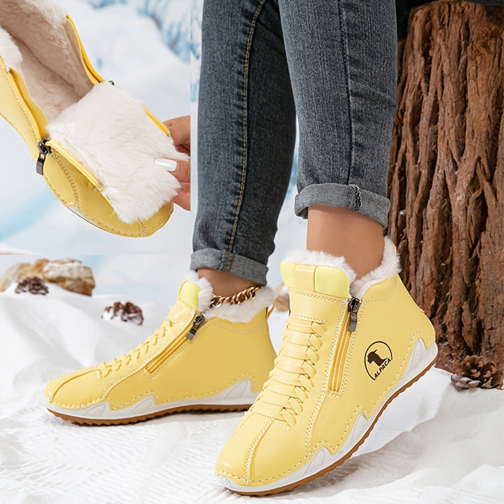 Women's Faux-Fur Lined Wide-Toe Winter Ankle Boots - Yellow