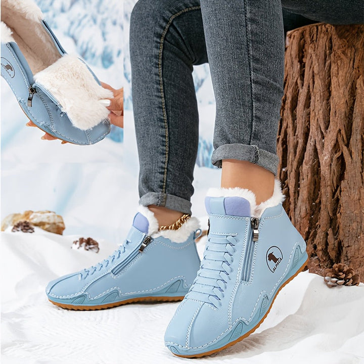 Women's Faux-Fur Lined Wide-Toe Winter Ankle Boots - Blue
