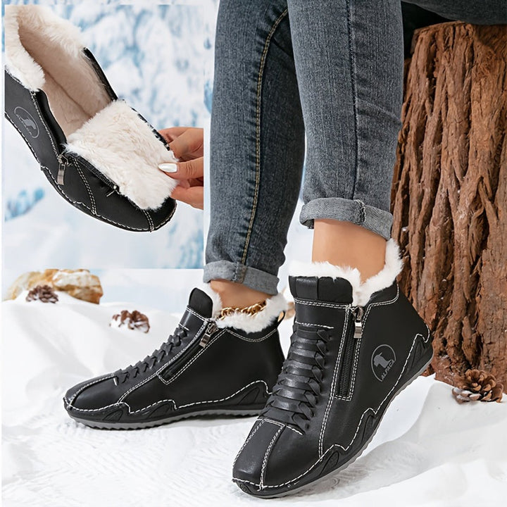 Women's Faux-Fur Lined Wide-Toe Winter Ankle Boots - Black