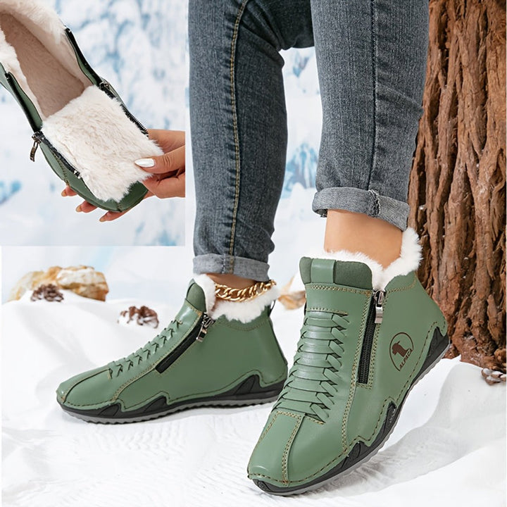 Women's Faux-Fur Lined Wide-Toe Winter Ankle Boots - Green