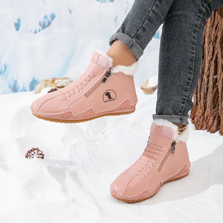 Women's Faux-Fur Lined Wide-Toe Winter Ankle Boots - Pink