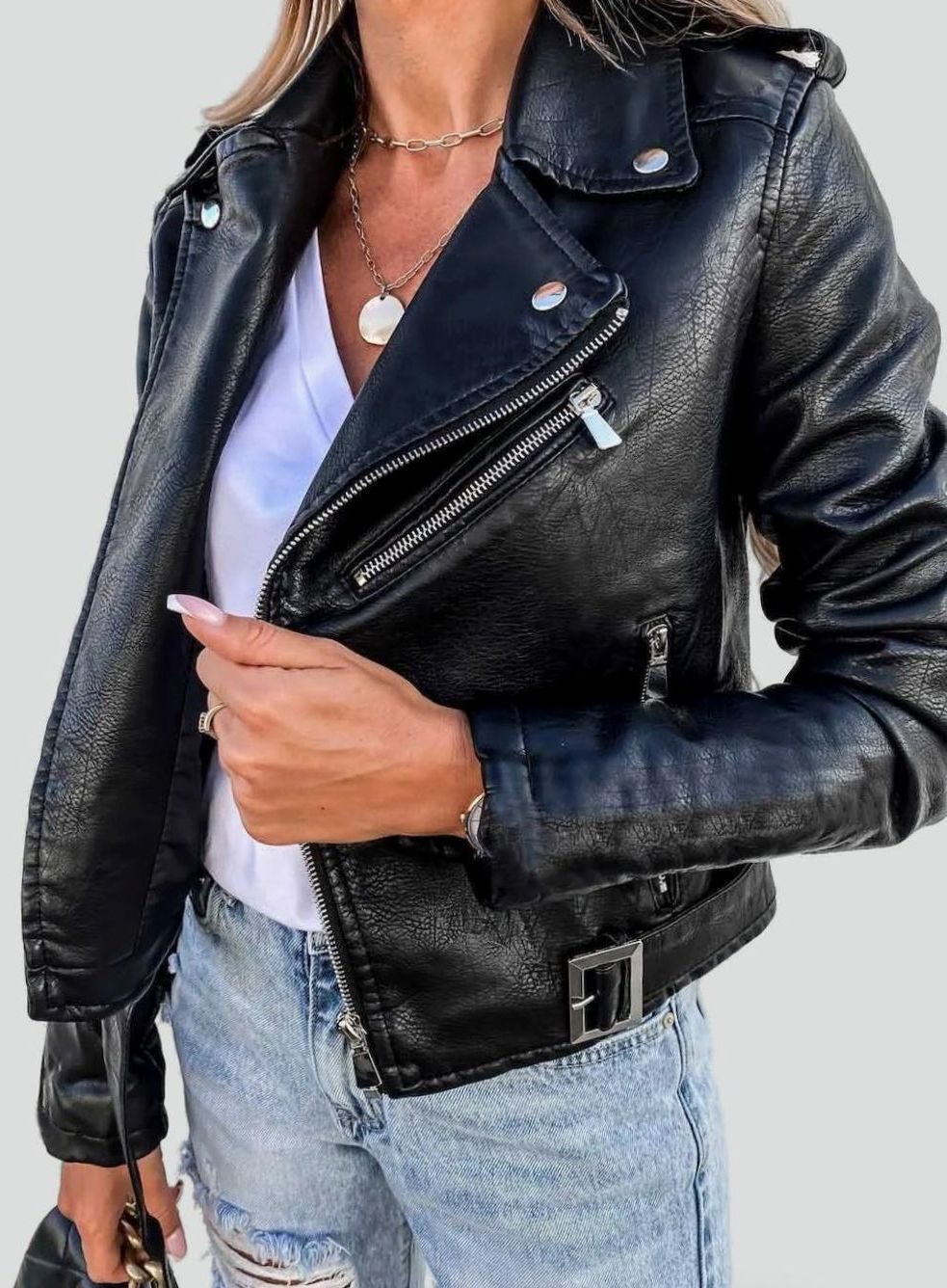 Women's Faux Leather Asymmetric Zip Moto Jacket