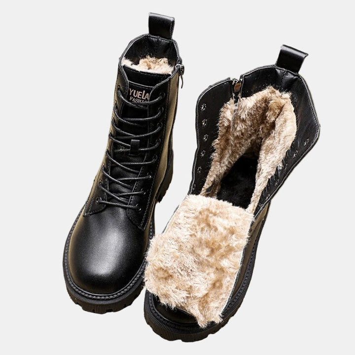 Women's Faux Leather Fur-Lined Lace-Up Winter Ankle Boots