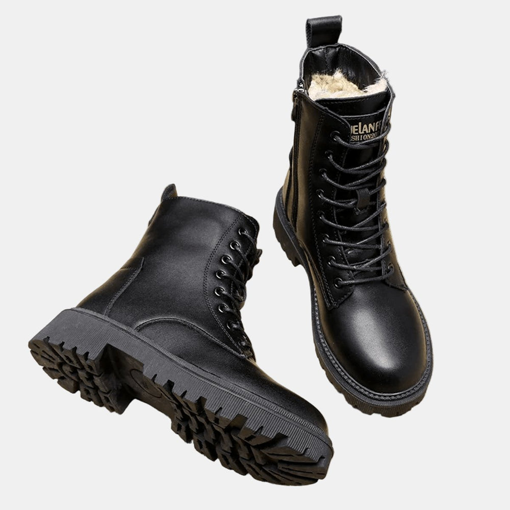 Women's Faux Leather Fur-Lined Lace-Up Winter Ankle Boots
