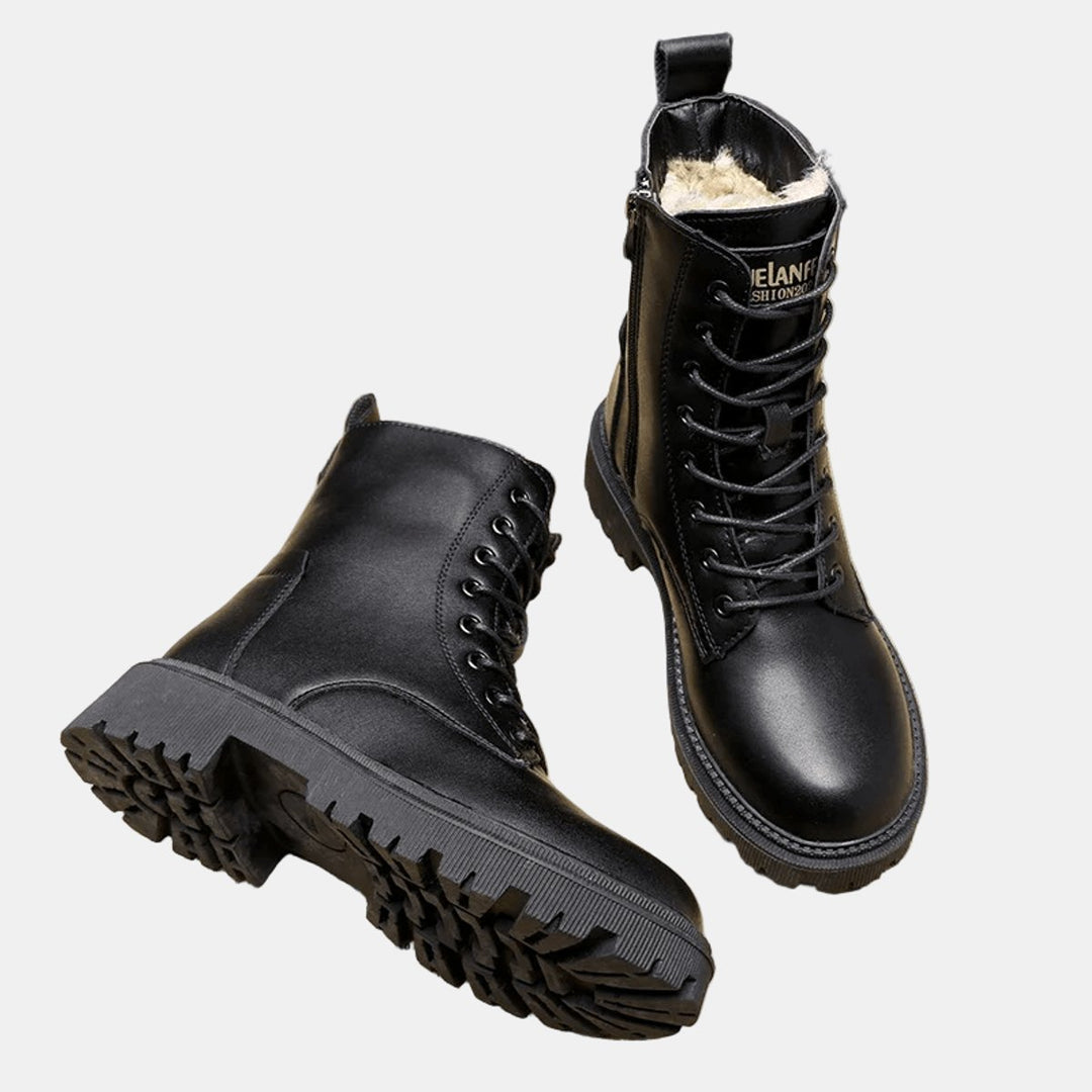 Women's Faux Leather Fur-Lined Lace-Up Winter Ankle Boots