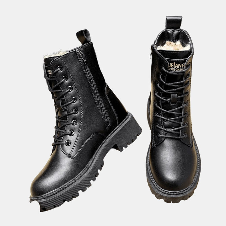 Women's Faux Leather Fur-Lined Lace-Up Winter Ankle Boots