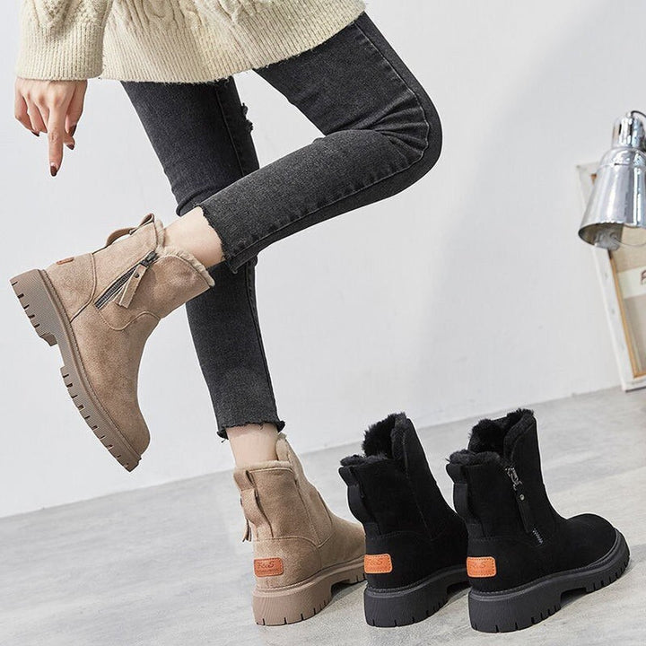 Women's Faux Suede Fur-Lined Slip-On Winter Ankle Boots