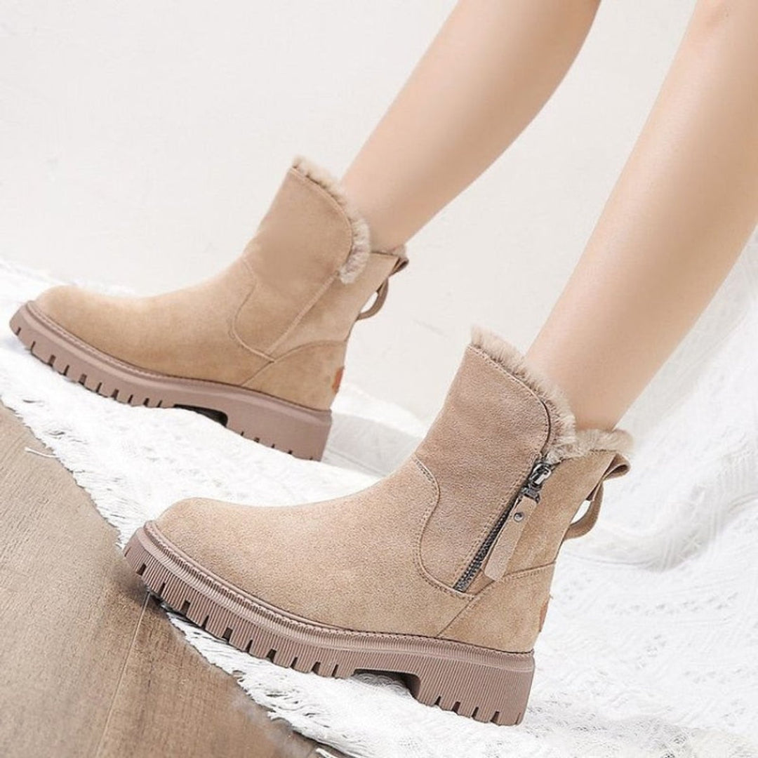 Women's Faux Suede Fur-Lined Slip-On Winter Ankle Boots