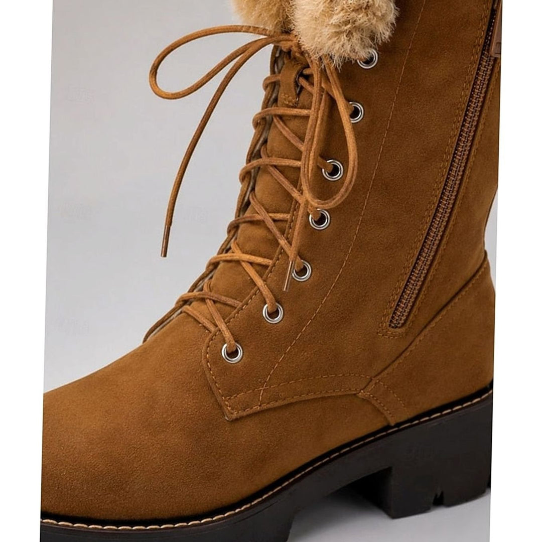 Women's Faux Suede Lace-Up Knee-High Winter Snow Boots Plush Cuff