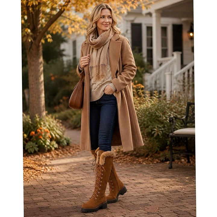 Women's Faux Suede Lace-Up Knee-High Winter Snow Boots Plush Cuff