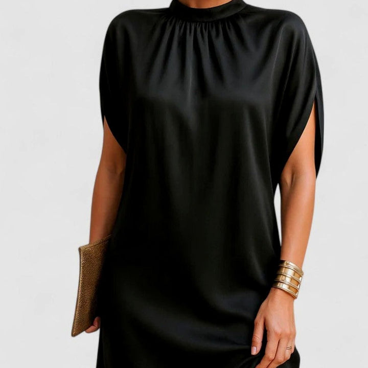 Women's Figure Flattering Mock-Neck Batwing-Sleeve Shift Dress