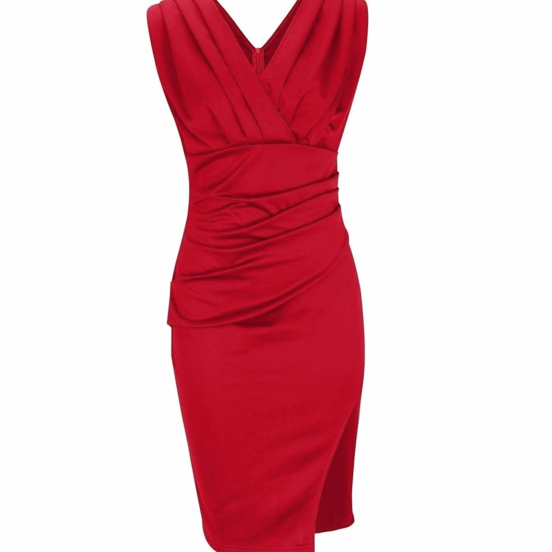 Women's Fitted V-Neck Ruched Mini Dress Side Slit