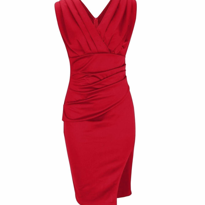 Women's Fitted V-Neck Ruched Mini Dress Side Slit