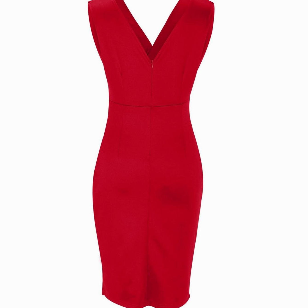 Women's Fitted V-Neck Ruched Mini Dress Side Slit