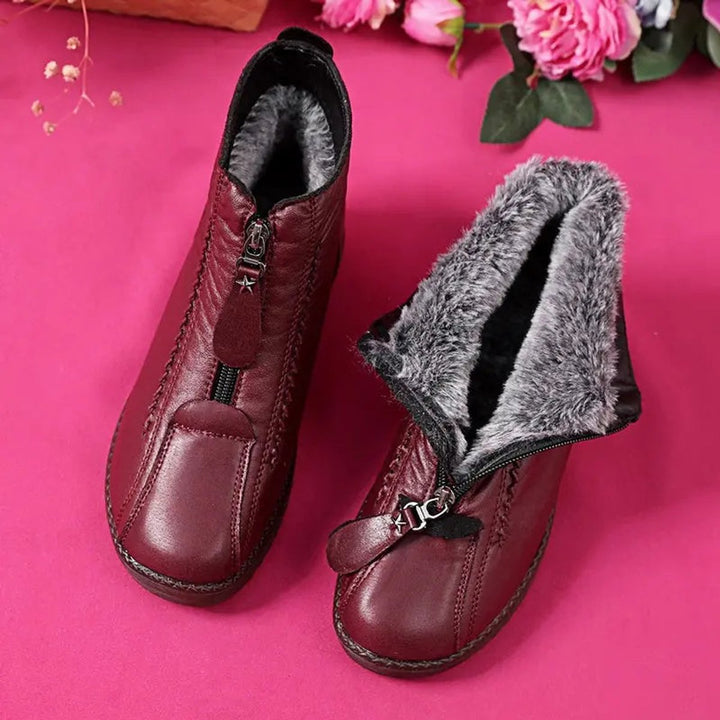 Women's Fleece-Lined Slip-Resistant Leather Ankle Boots